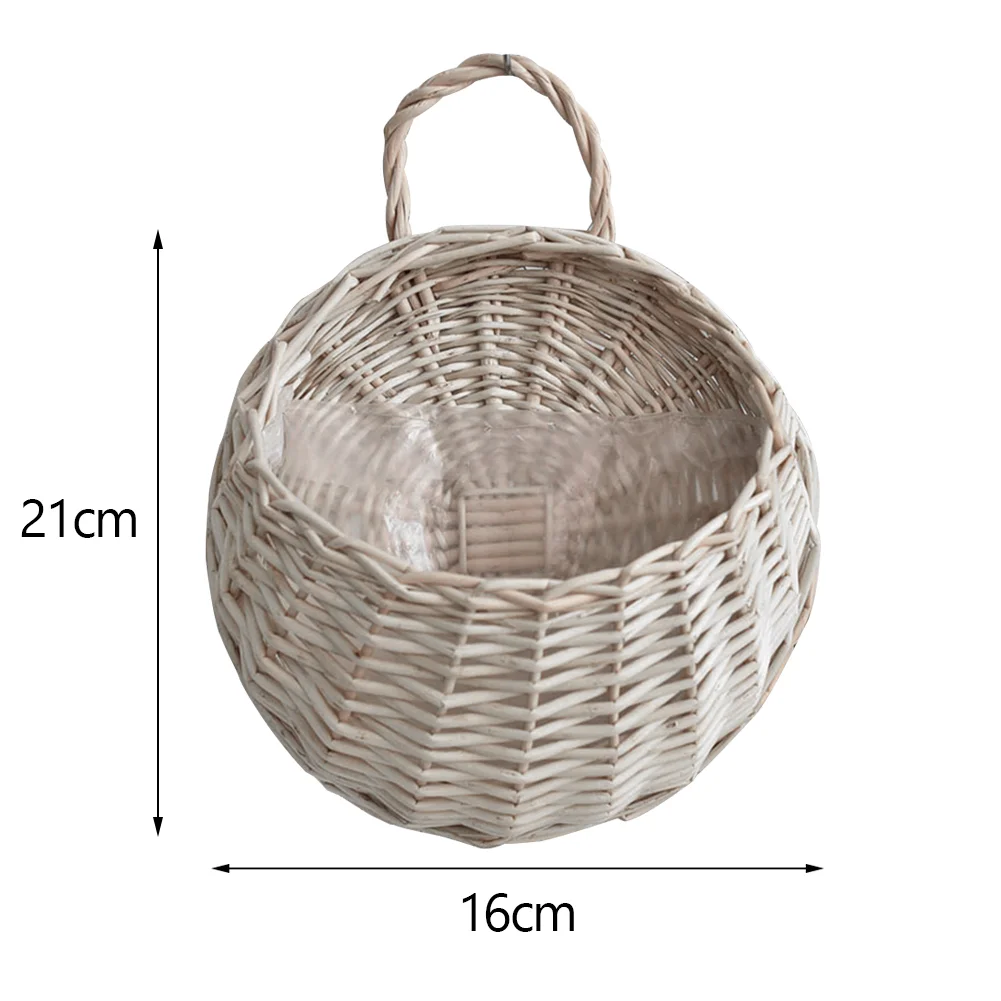 Wall Mount Wicker Flower Pot Hanging Woven Rattan Vase Basket Decor (Gray)