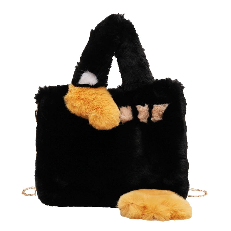 Fur Bag Portable Women’s Bag Large Capacity Cute Cartoon Big Goose Chain Shoulder Messenger Bag