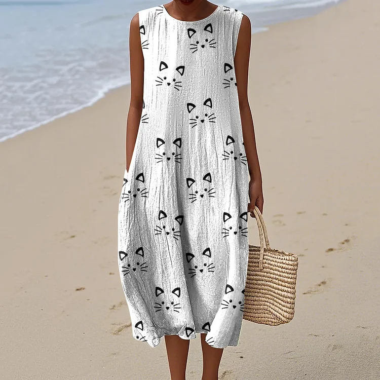 Simpfit Damenkleid mit lustigem Katzen-Kunstdruck