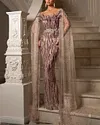 Women's Long Sleeve Sequin Mesh Evening Dress - 01