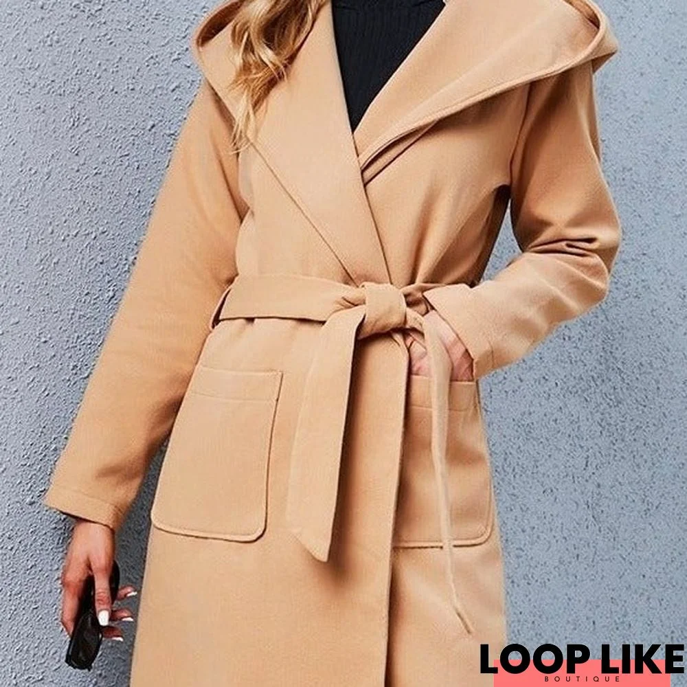 Women with Long Woolen Loose Straight Coat
