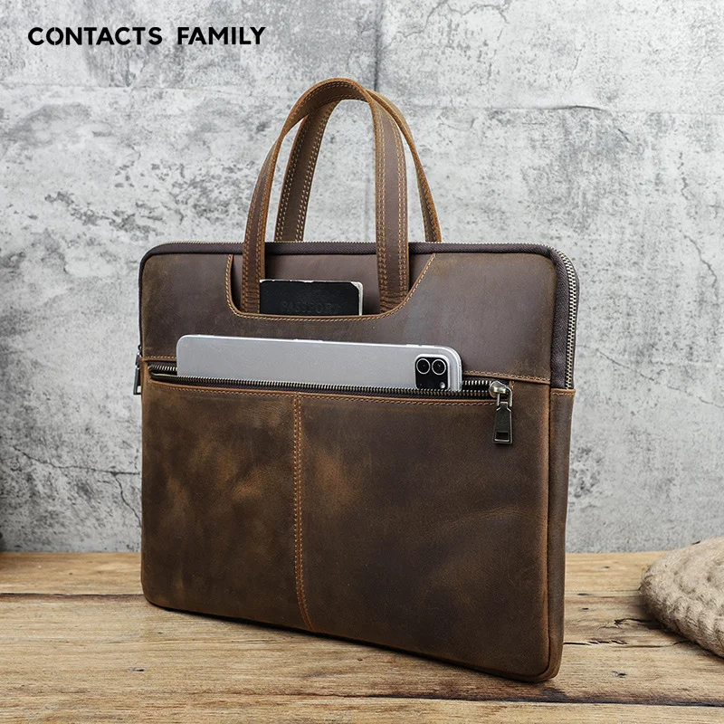 Business Leather Portfolio 16" Laptop with Shoulder Strap and Handle