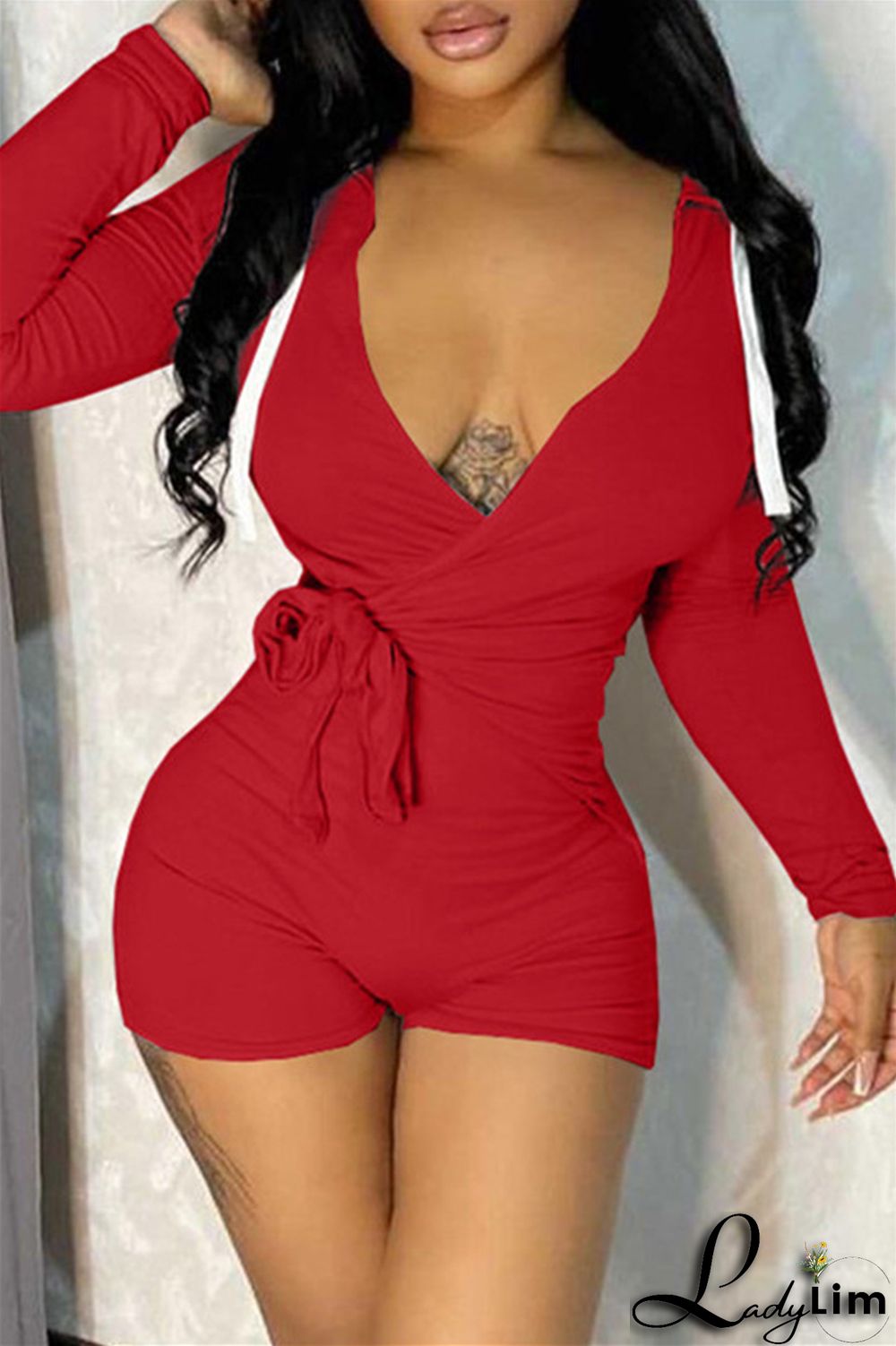 Yellow Fashion Casual Solid Bandage V Neck Long Sleeve Skinny Romper