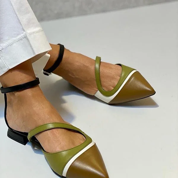 HUXM Mix Color Pointed Toe Buckle Flats
