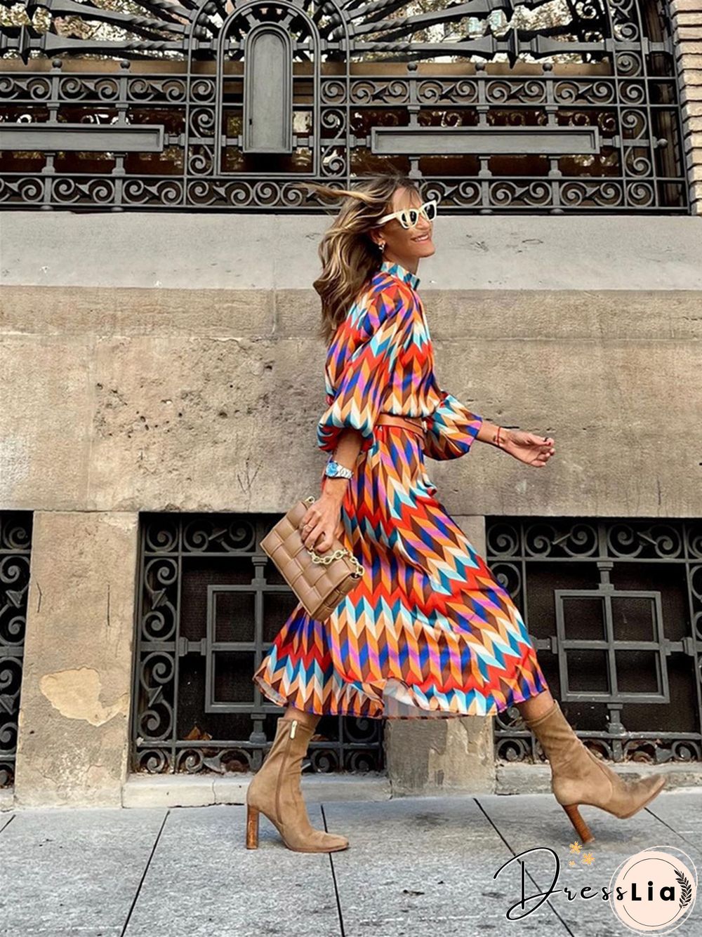 Casual and Loose Print A-line Dress with Waist Reduction