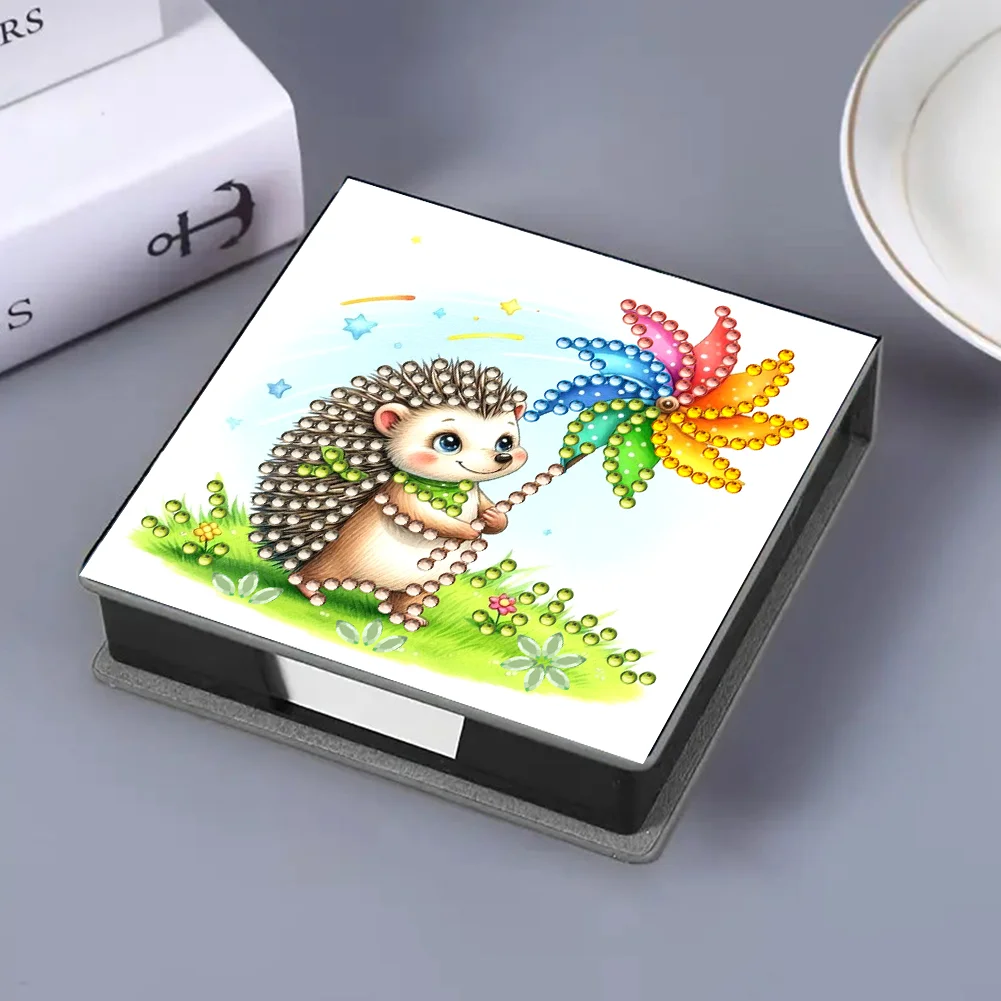 PU Hedgehog Diamond Painting Notecard Box with Papers for DIY Art Craft