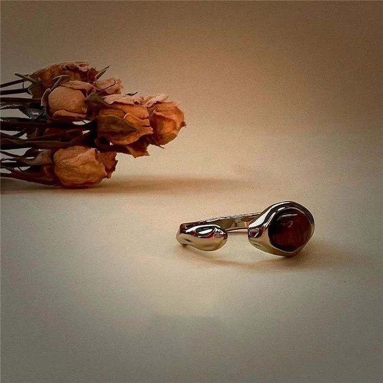 Olivenorma Tiger Eye Adjustable Silver Plated Copper Ring