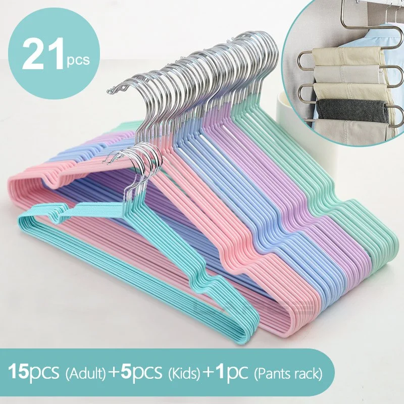 21pcs Children Adult Clothes Hanger Clothes Drying Rack Non-Slip Metal Shirt Hook Hangers Coat Hanger pants hanger