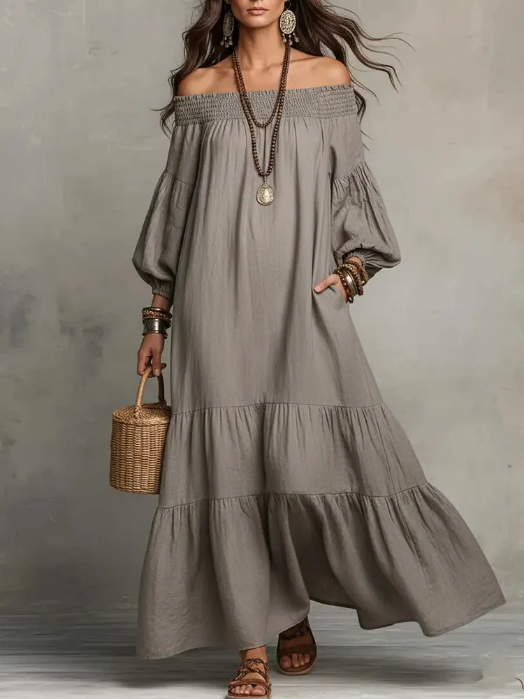 Women's Minimalist Cotton-linen Off-shoulder Loose Dress