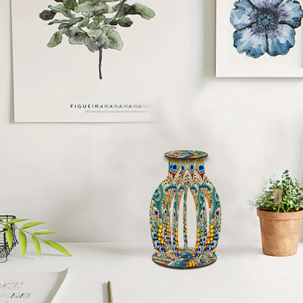 Peacock Diamond Painting Flower Vase Desktop Diamond Art Kits for Home Decor