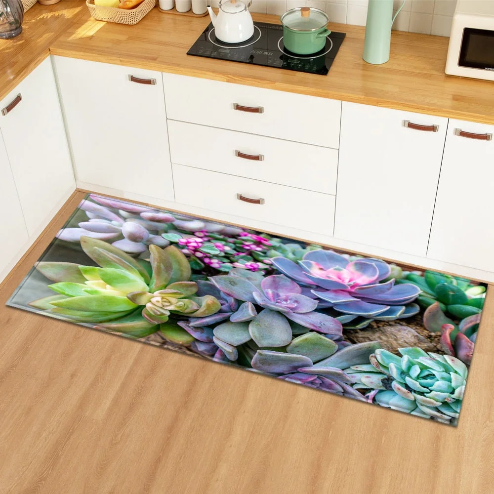 Modern Kitchen Mat Home Bedroom Decoration Floor Carpet Plant Leaves Pattern Entrance Doormat Hallway Bathroom Non-Slip Long Rug