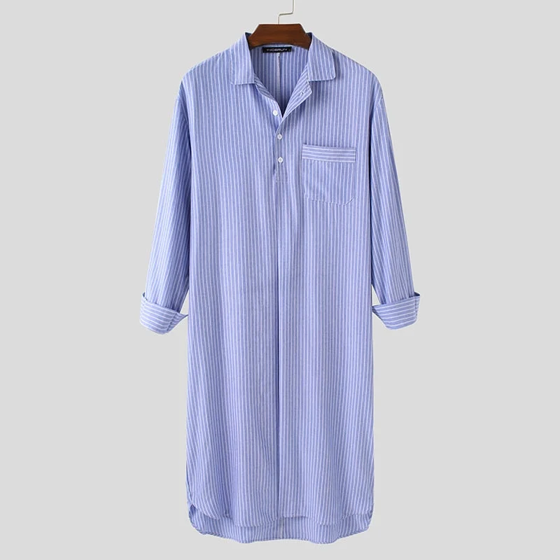 Fashion Men Robes Striped Leisure Lapel Long Sleeve Button Comfortable Homewear Nightgown Mens Bathrobes Sleepwear S-5XL INCERUN