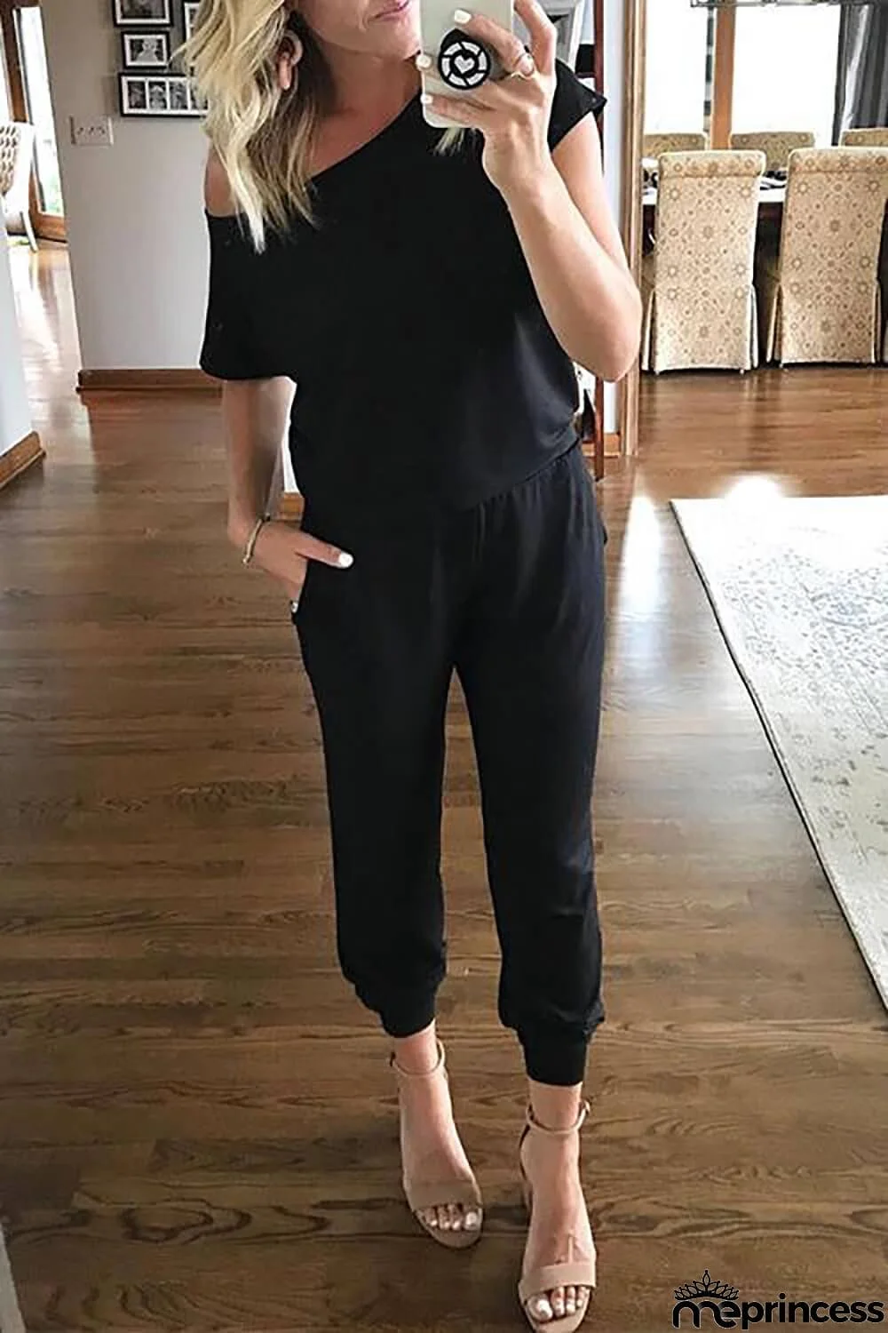Women's Loose Fit Off Shoulder Jumpsuit Rompers with Pockets