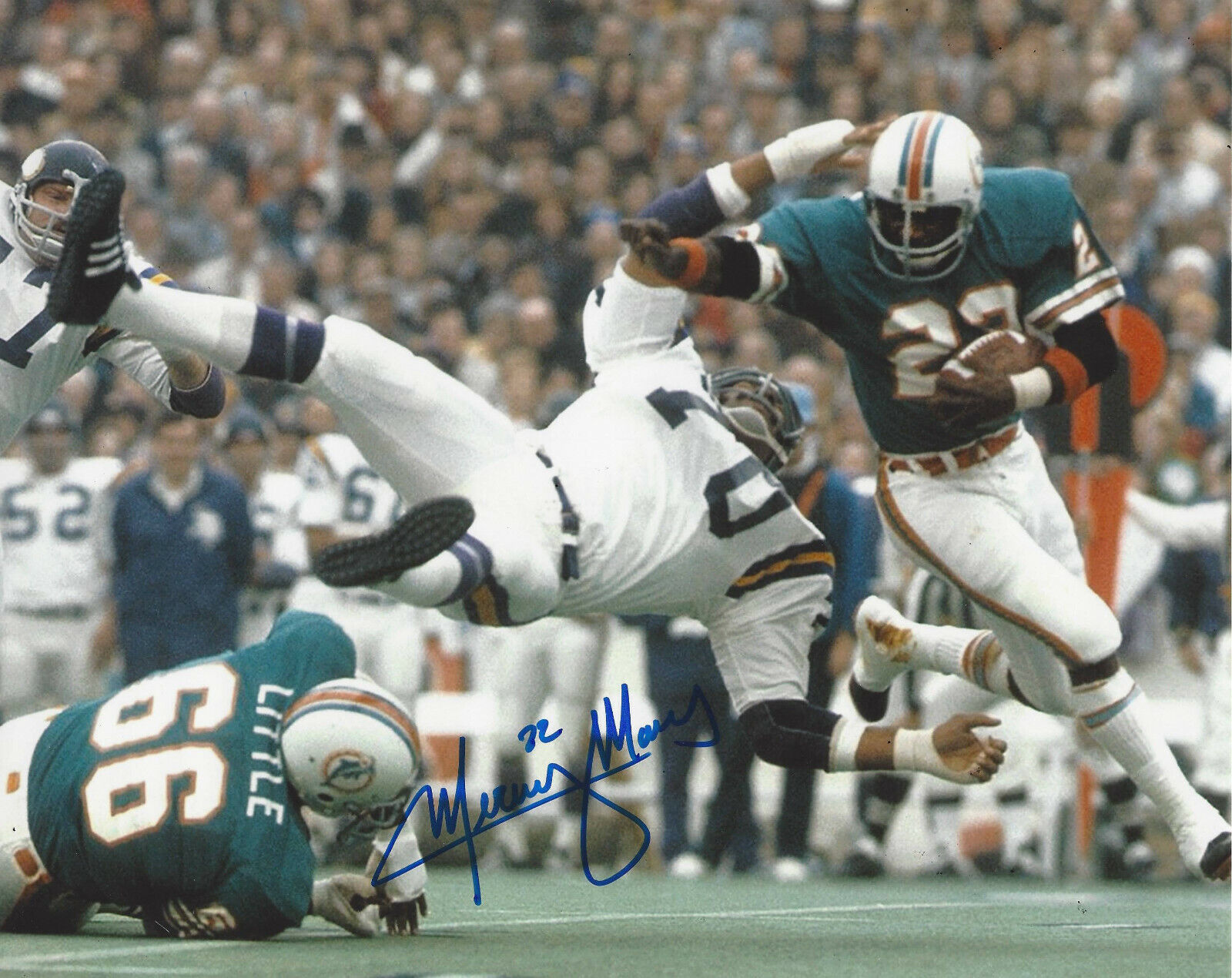 MERCURY MORRIS MIAMI DOLPHINS SIGNED AUTHENTIC 8x10 Photo Poster painting C COA 17-0 SUPER BOWL