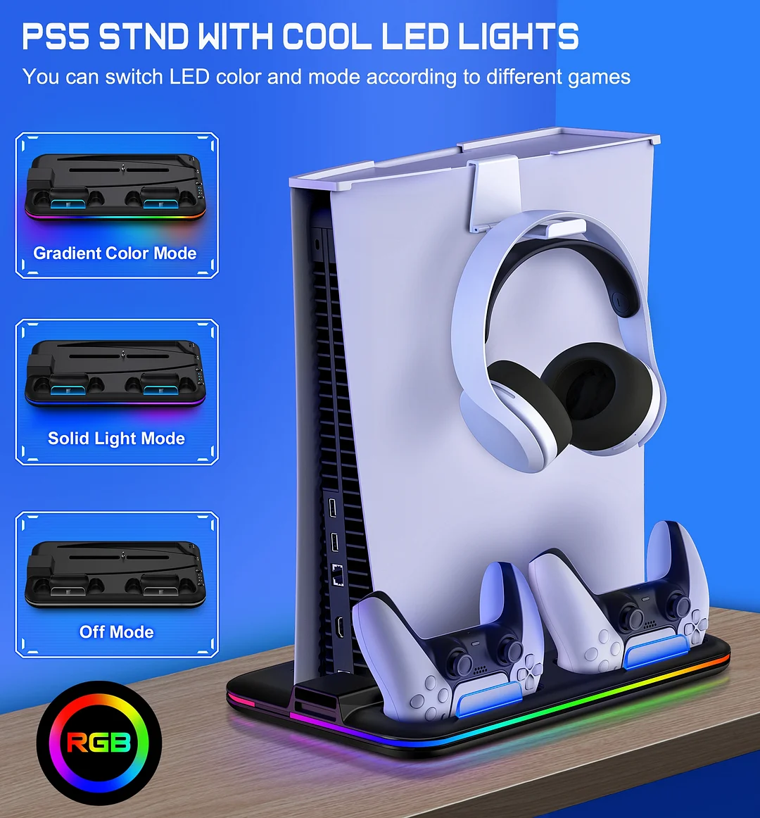 DinoFire PS5 Cooling Station with Dual Controller Charger Station, PS5 Vertical Stand with Cooling Fan for Playstation 5 Stand(White)