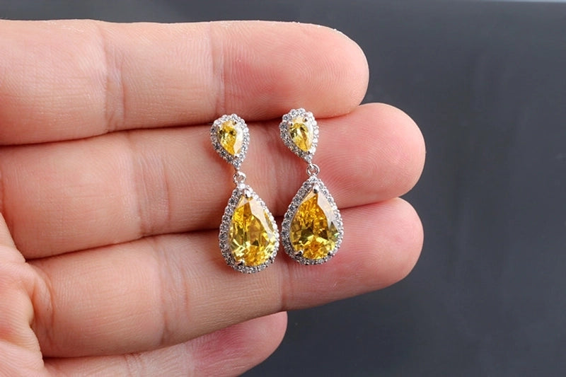 1 Pair Casual Shiny Water Droplets Plating Inlay Copper Zircon White Gold Plated Drop Earrings