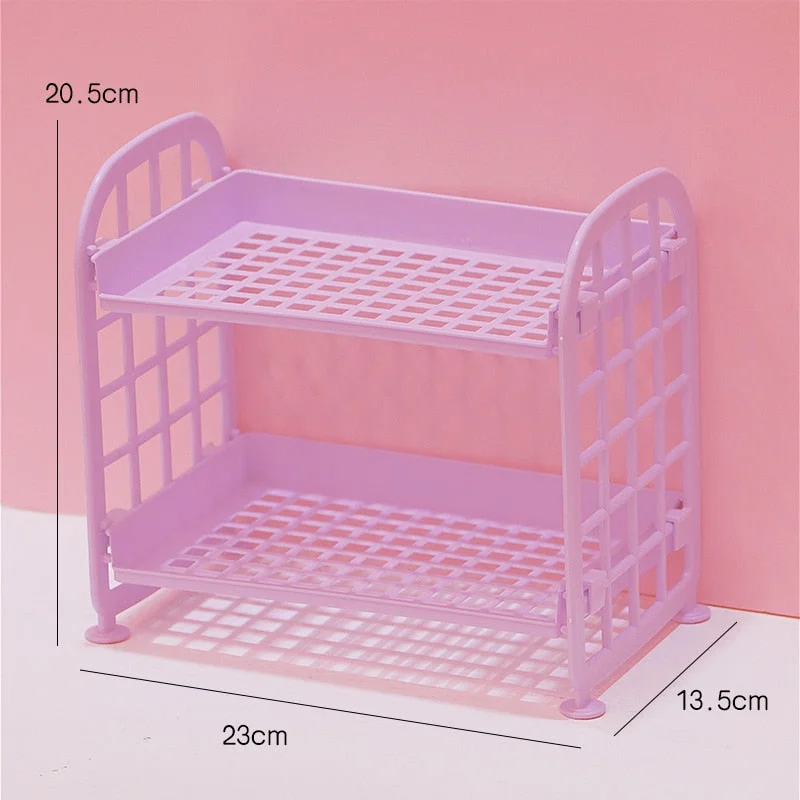 W&G Cosmetic Storage Rack Organizer Shelf Student Office Bathroom Kitchen Rack Dormitory Desktop Cute Storage Box Organizer Ins