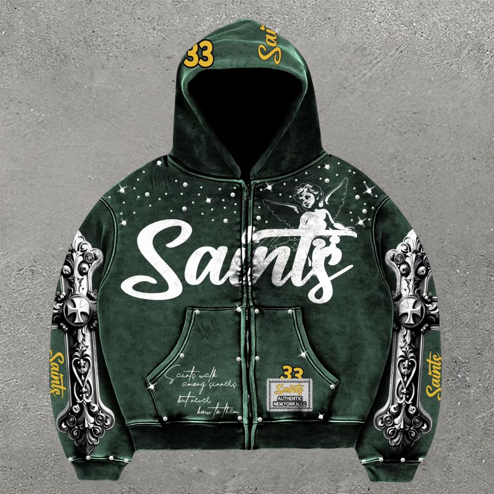 Saints Dark Religious Cherub Hoodie