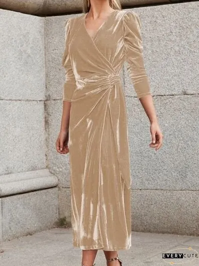 Surplice Puff Sleeve Midi Dress