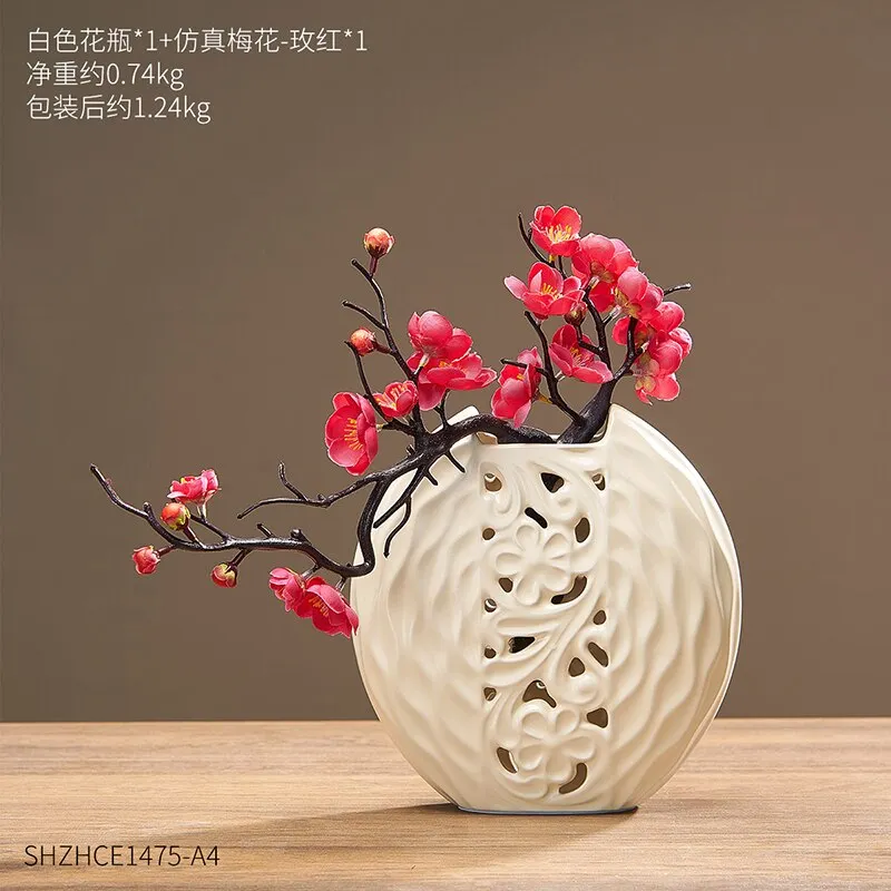 Chinese Style Ceramic Vase Green White Round Vase Living Room Decoration Vase Modern Home Decoration Desk Vase Gift white vases