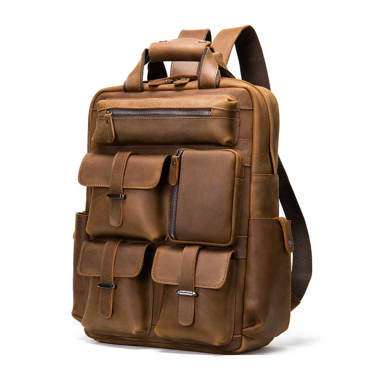 Crazy horse leather tactical business backpack