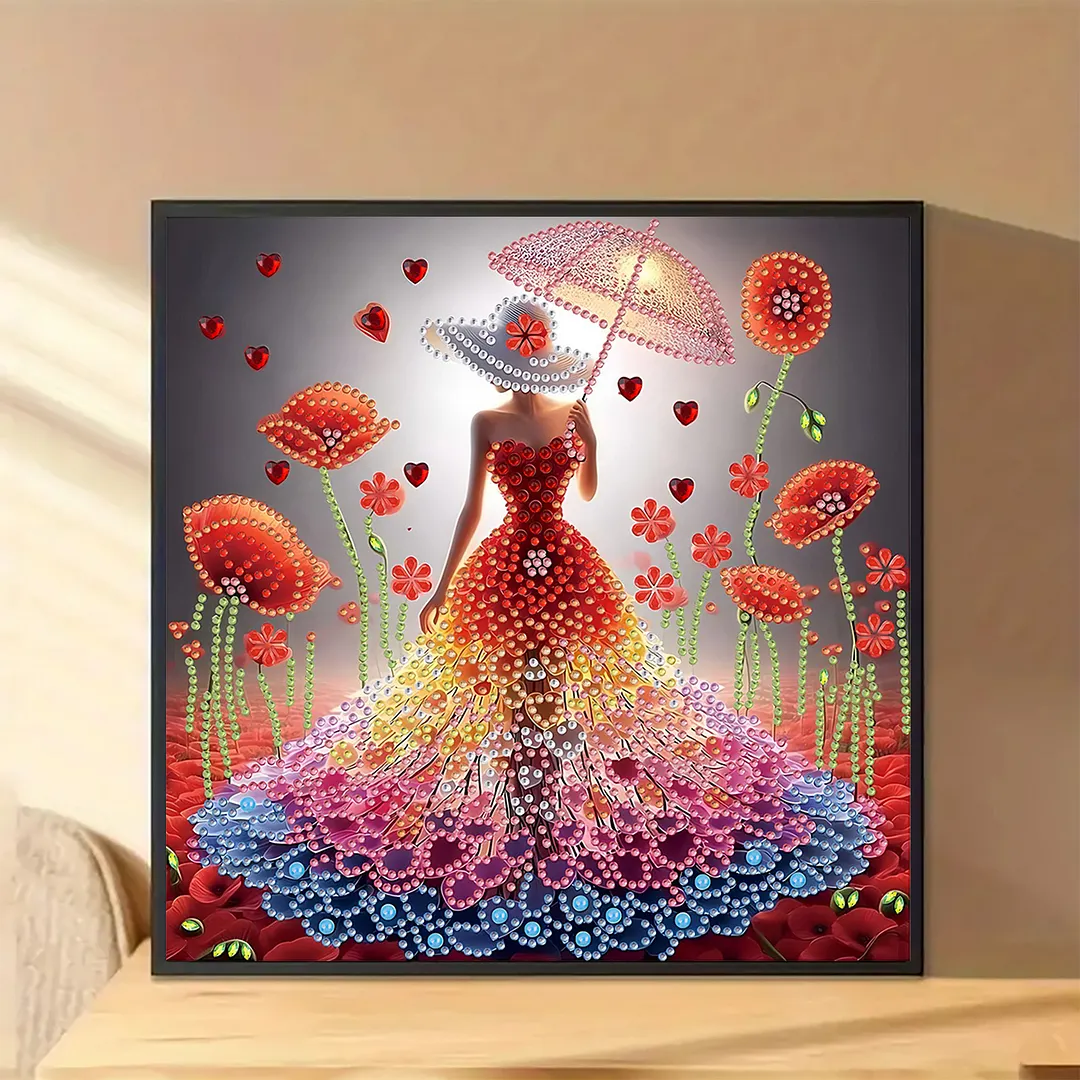 Diamond Painting - Partial Special Shaped Drill - Beauty in Floral Dress(Canvas|30x30cm)