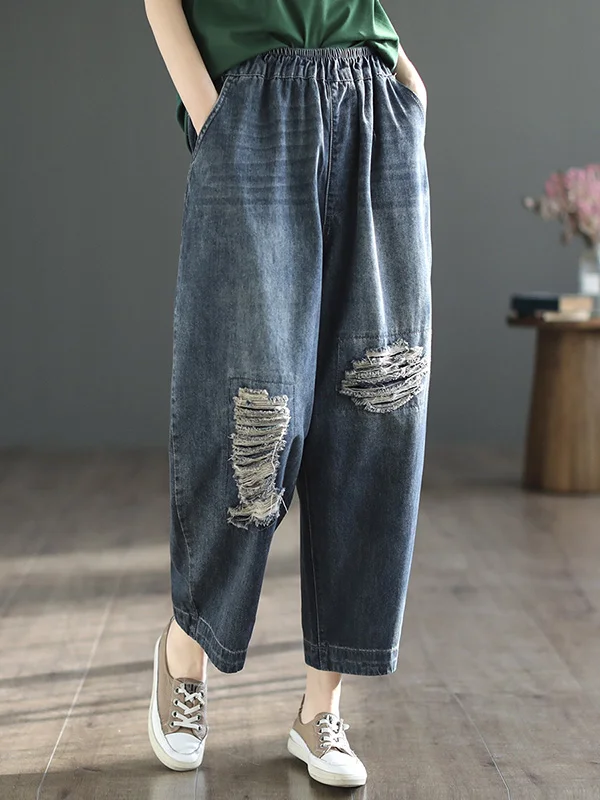 Vintage Roomy Hollow Elasticity Jean Harem Pants Bottoms