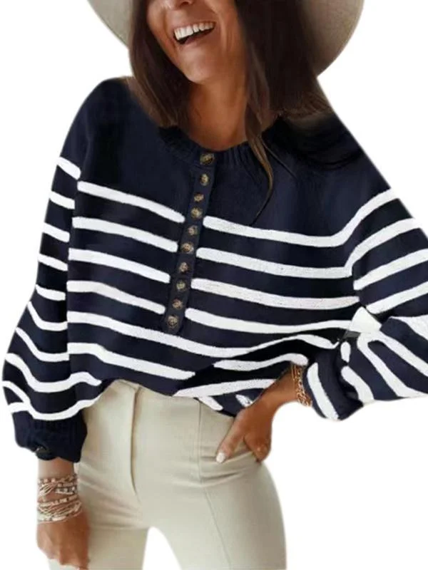 Women's Scoop Neck Long Sleeve Striped Sweater Top