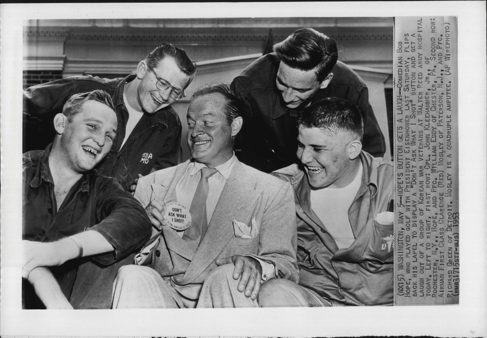 Bob Hope Meets Soldiers at Walter Reed Army Hospital 1953 Korea War Press Photo Poster painting