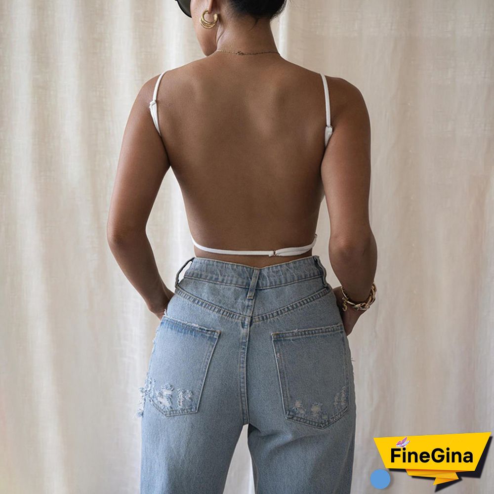 Knitting Sexy Party Solid Backless Clubwear Spaghetti Strap Crop Top Women Fashion Casual Sleeveless Skinny Camisole