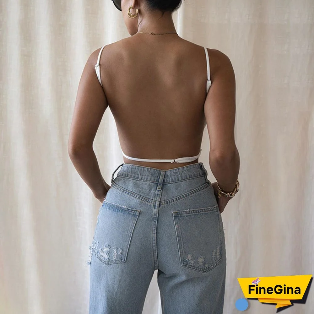 Knitting Sexy Party Solid Backless Clubwear Spaghetti Strap Crop Top Women Fashion Casual Sleeveless Skinny Camisole