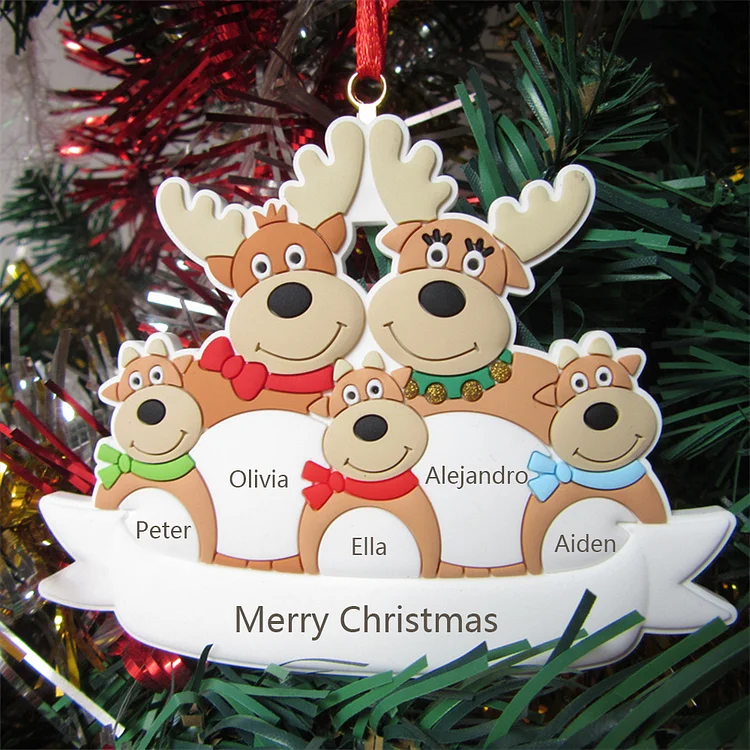 Personalized Reindeers Ornament Custom Family of 5 Christmas Decor