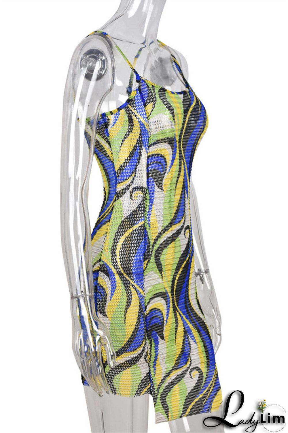 Red Fashion Sexy Print Patchwork Backless Spaghetti Strap Sleeveless Dress Dresses