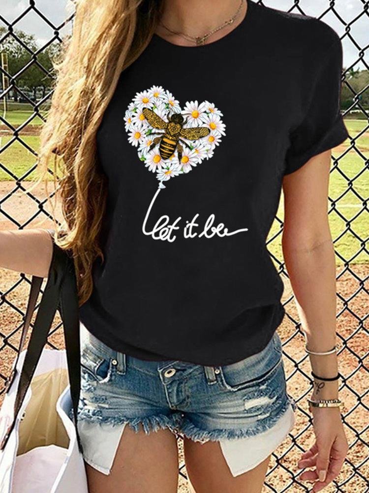 Women Loose Round Neck Cotton Blend Short Sleeve T Shirt P157854124