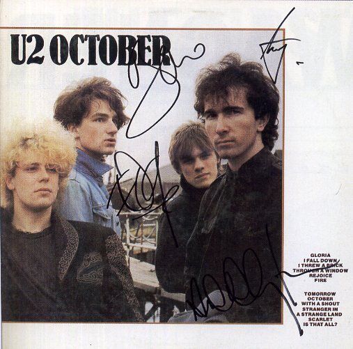 U2 Signed 'October' Photo Poster paintinggraph - Rock Band / Bono / Edge / Larry / Adam preprint