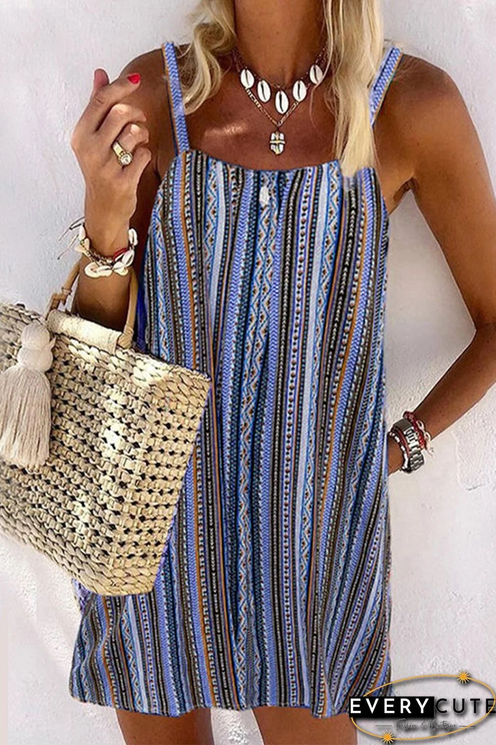 Vertical Stripes Strap Mini Dress