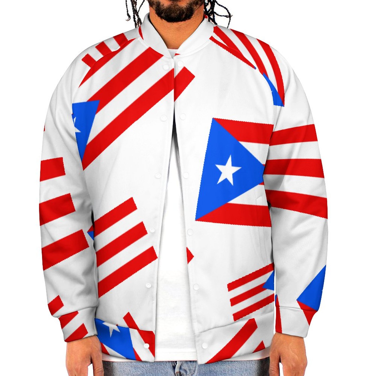 SFNEEWHO Puerto Rican Flag Clustered Rico Flag Mens Baseball Jacket