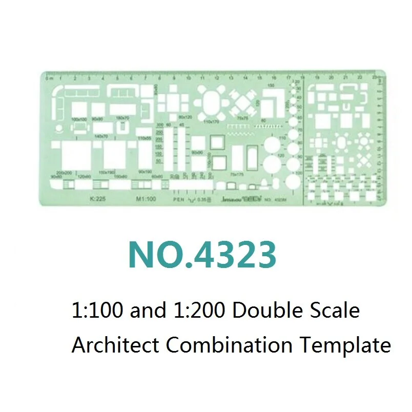 1:100 and 1:200 Double Scale Template Architect Combination Multi Design Stencil Symbols Technical Drafting Drawing No.4323/4324