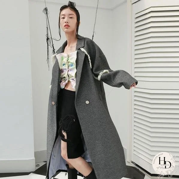 Plus Size Blends Fashion New Women Tassel Patchwork Casual Full Sleeve Loose Blends Coat