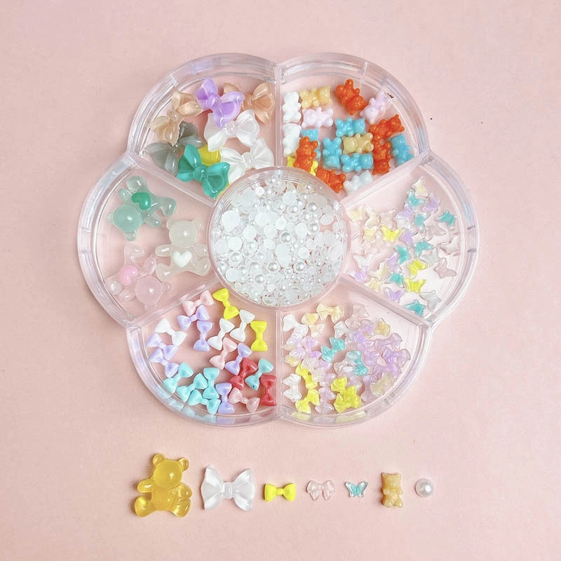 7-Grid Mixed Bow Pearl Nail Beauty Ornament Girl’s Style Mini Small Bow Tie Nail Material Package Box