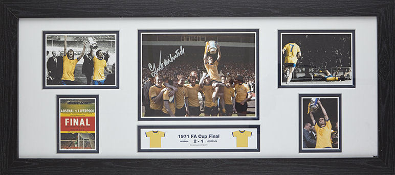 FRAMED FRANK McLINTOCK SIGNED ARSENAL GUNNERS 30x12 Photo Poster painting 1971 DOUBLE WINNERS