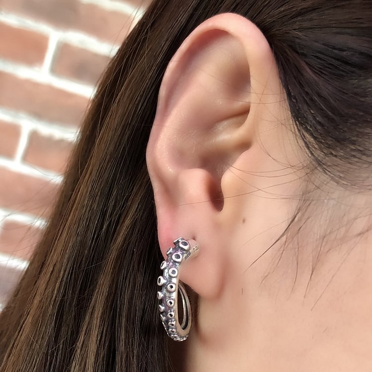Sterling Silver Octopus Tentacle Stud Earrings