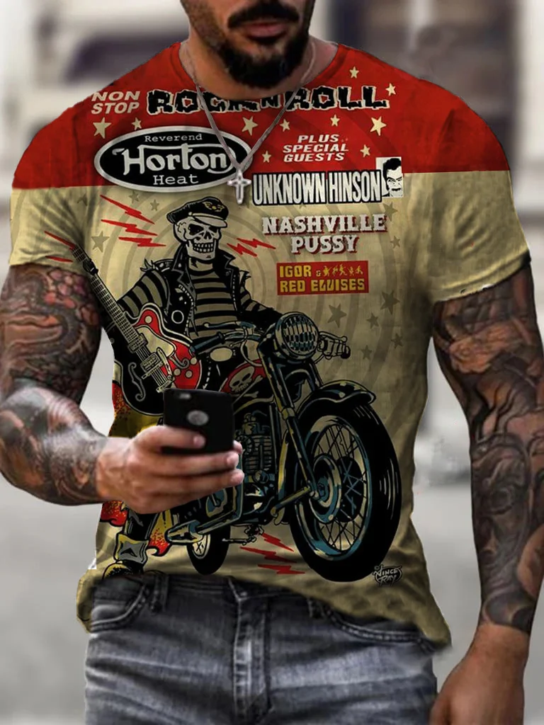 Mens Retro Motorcycle Riding Printed T-shirt / [viawink] /