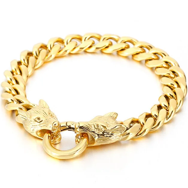 Buzzdaisy Viking Wolf Head Animal Titanium Steel Bracelet