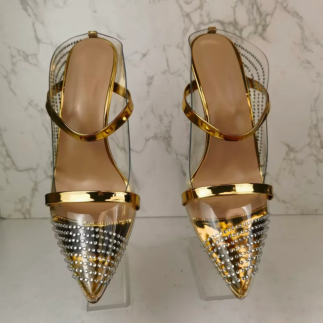 Women's 110mm High Heel Elegant Pointed Toe Rhinestones Slingback Sandals Shoes