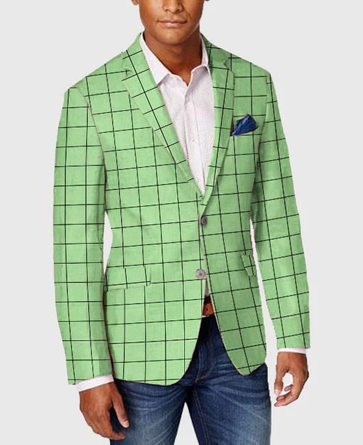 OK Business Plaid Print Notch Lapel Two Button Blazer