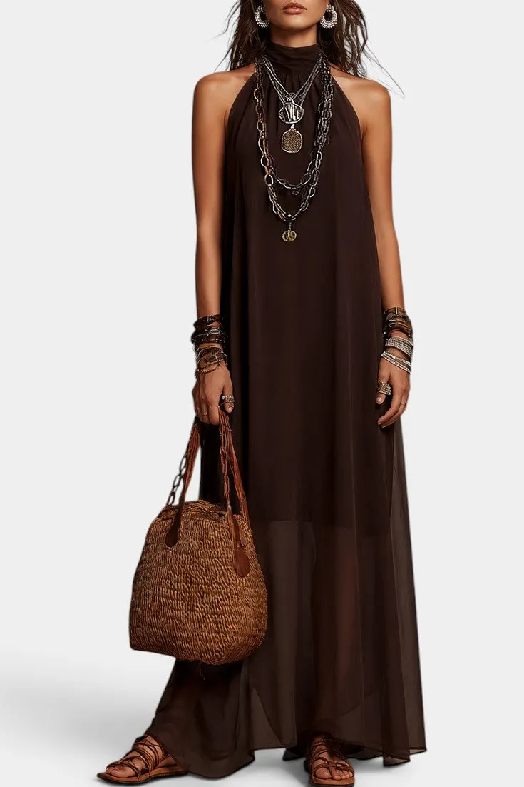 Layered Neckline Maxi Dress with Halter Detail