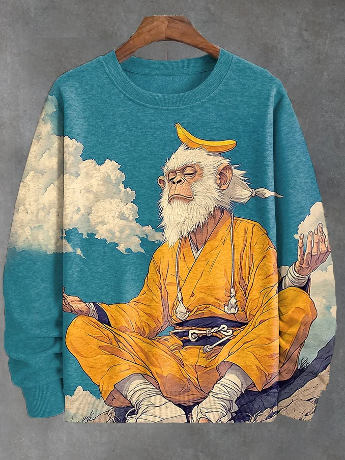 Men's Monkey In Robe Meditating Art Print Casual Sweatshirt