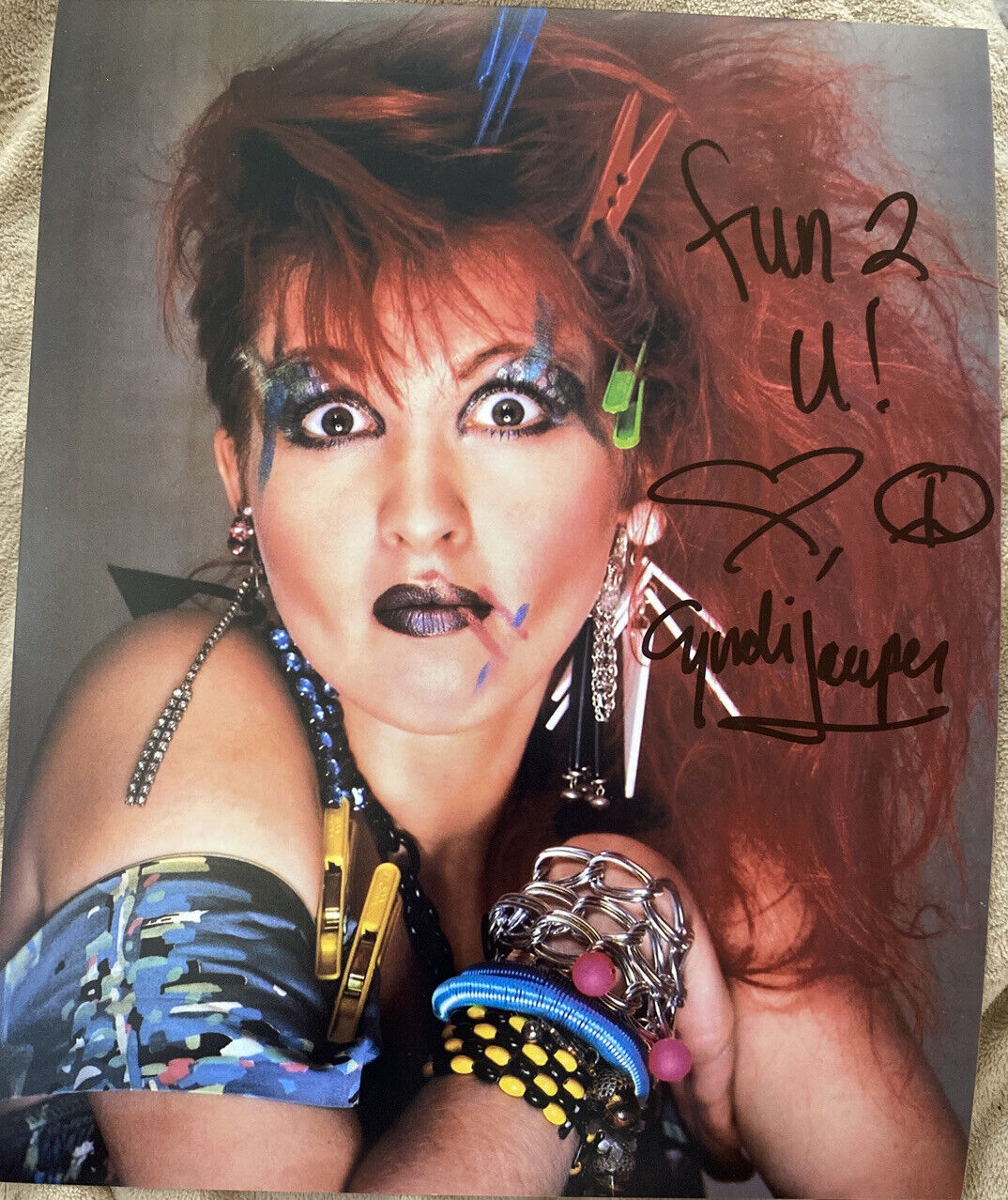 Cyndi Lauper Signed Autographed 8 X 10 Color Photo Poster painting