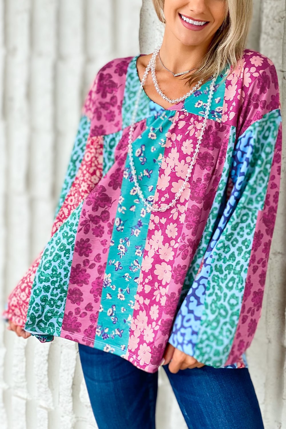 Multicolor Floral Leopard Mix Patchwork Loose Pullover-PABIUYOU- Women's Fashion Leader